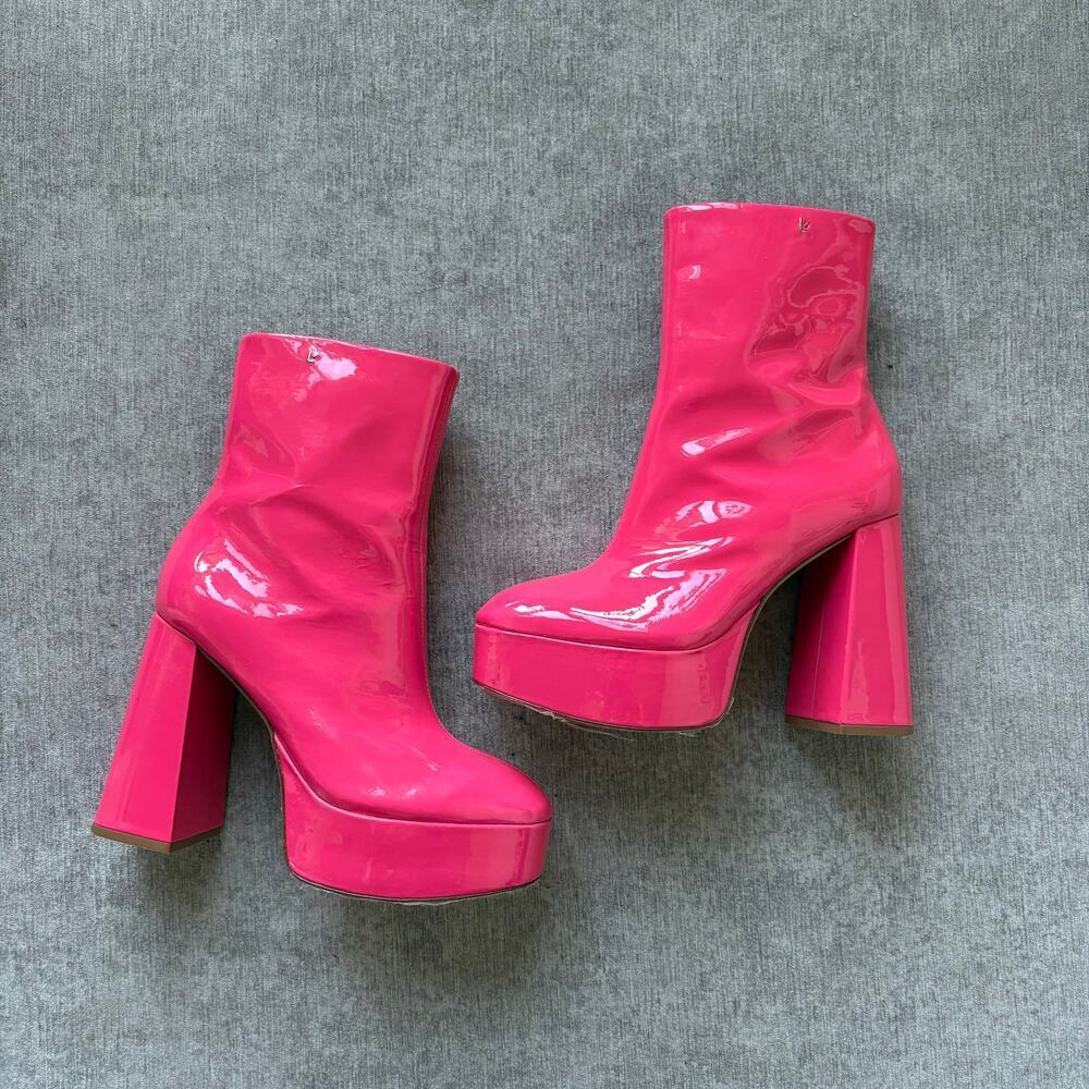$500 Larroudé Dolly Boots in Pink Patent Leather - Picture 1 of 9